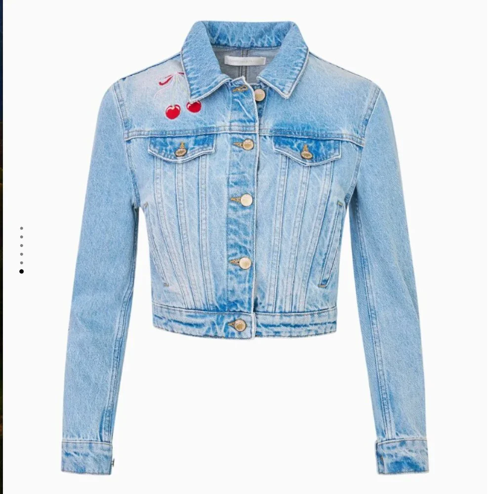 NWT LoveShackFancy Bardot Cherry Embroidered Denim Jacket Medium - Picture 5 of 14